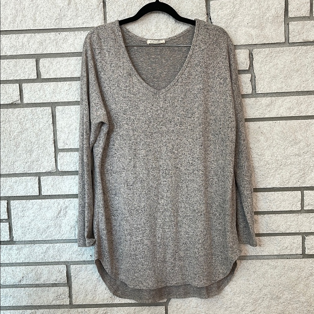 Olivia Rae Tan Long Sleeve Tunic Relaxed Ribbed Style